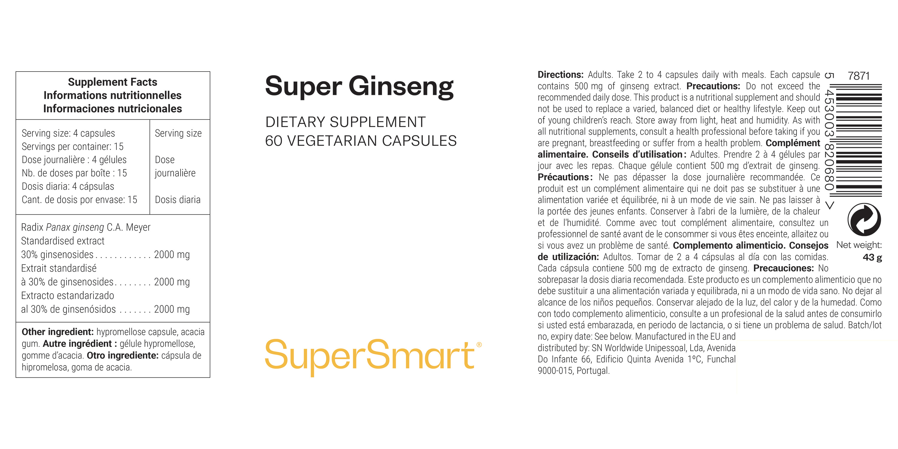 Complément alimentaire de ginseng