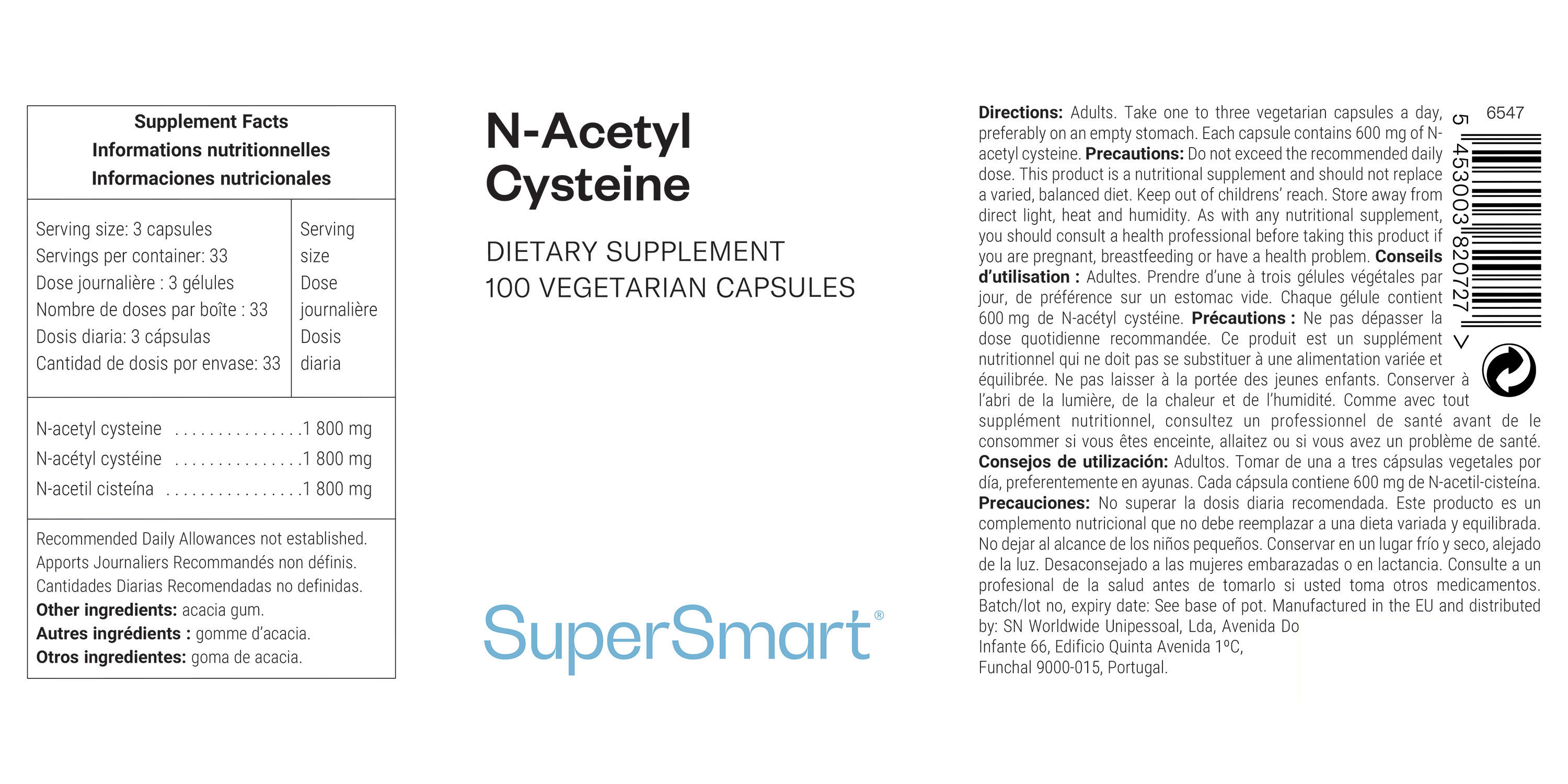 Complément alimentaire d'acétylcystéine (NAC)