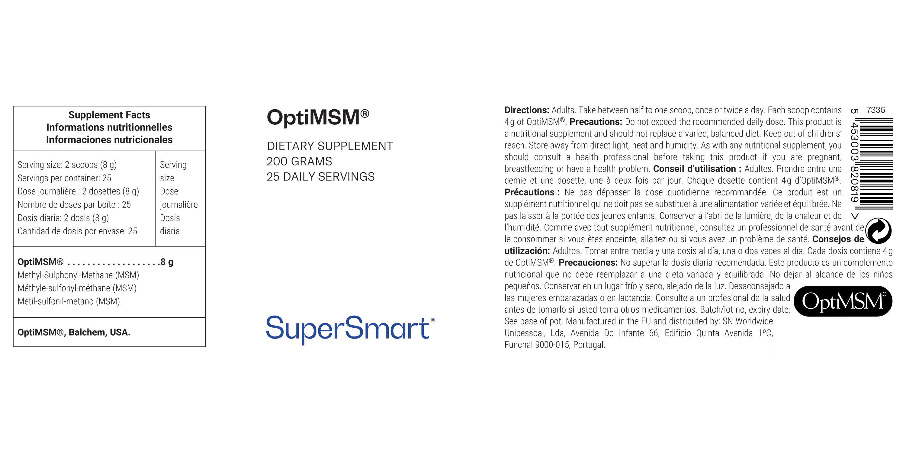OptiMSM® suplemento alimentar, metilsulfonilmetano de alta pureza