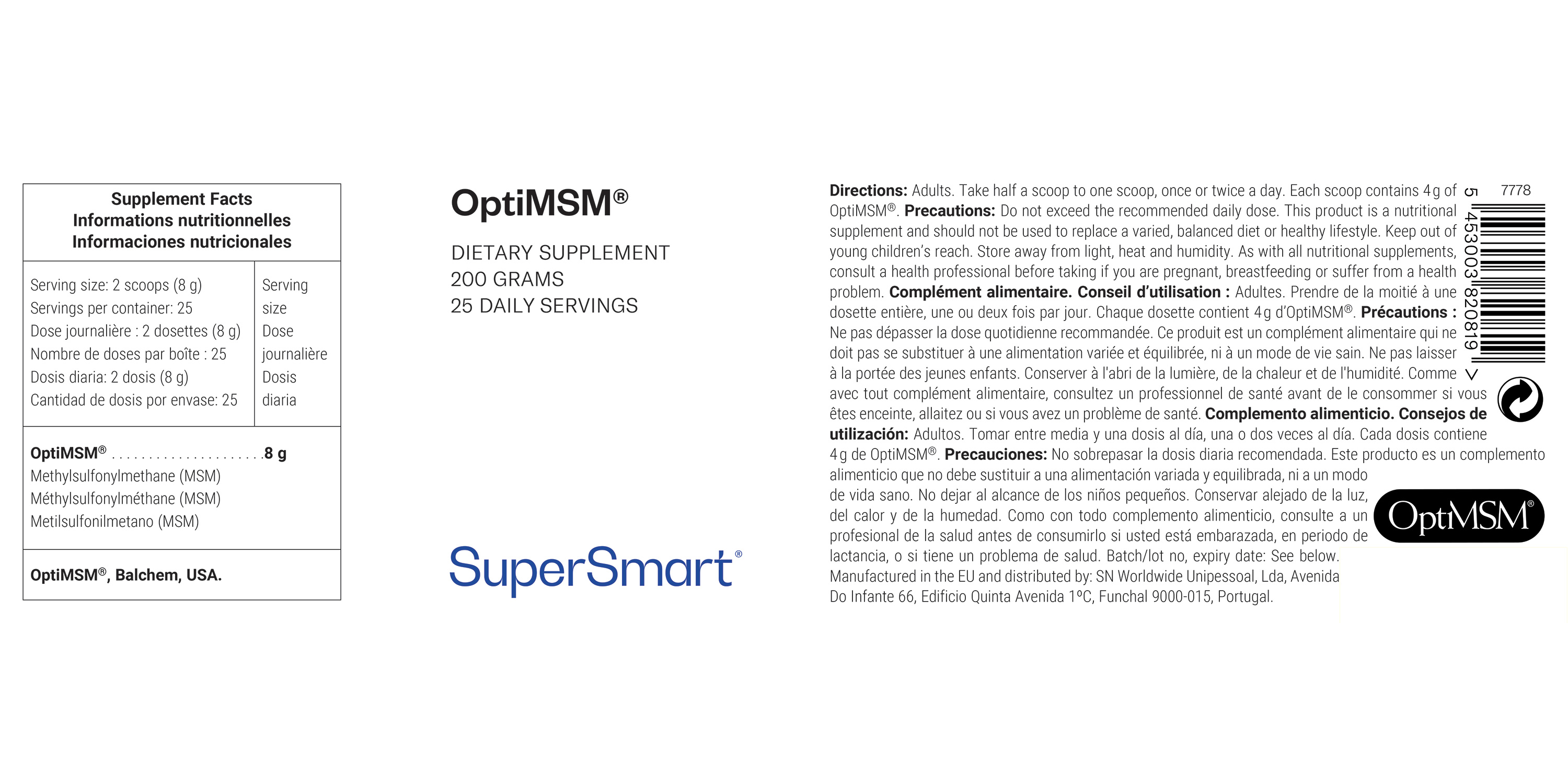 OptiMSM® suplemento alimentar, metilsulfonilmetano de alta pureza