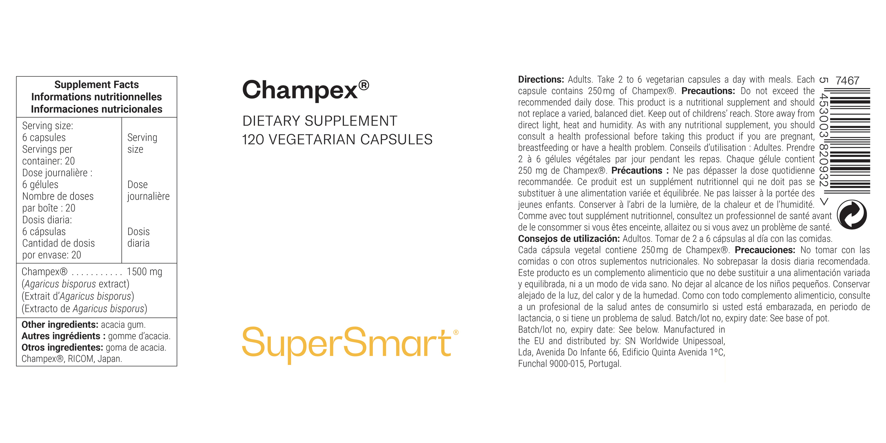 Complemento alimenticio Champex® para reducir los olores corporales 
