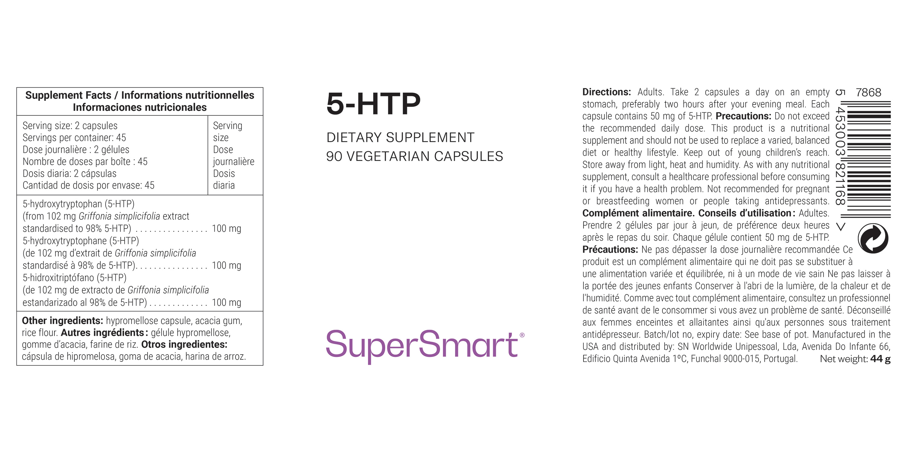 Complément alimentaire 5-HTP, contribue au bien-être émotionnel