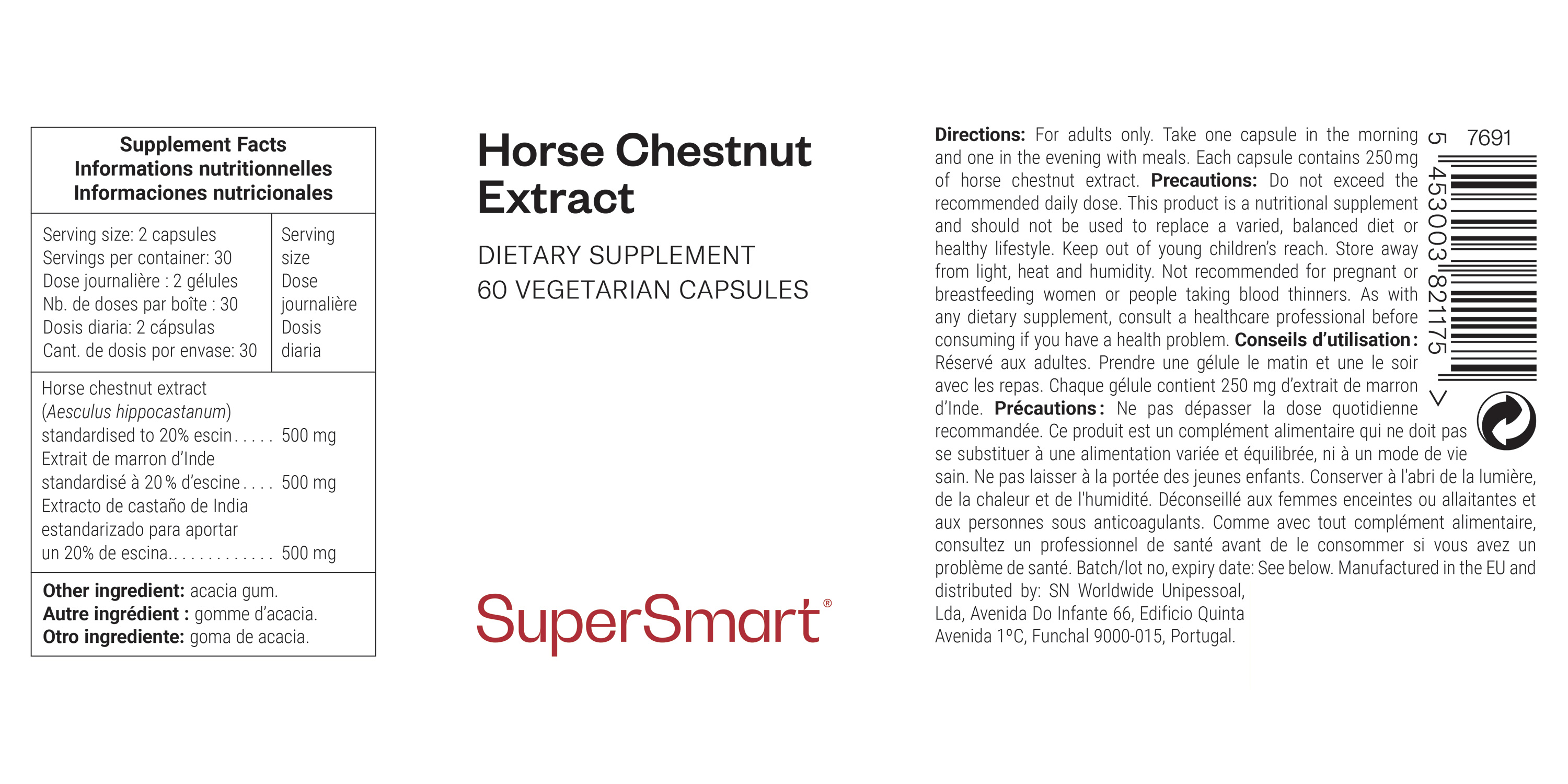 Integratore alimentare Horse Chestnut Extract, contribuisce al benessere circolatorio