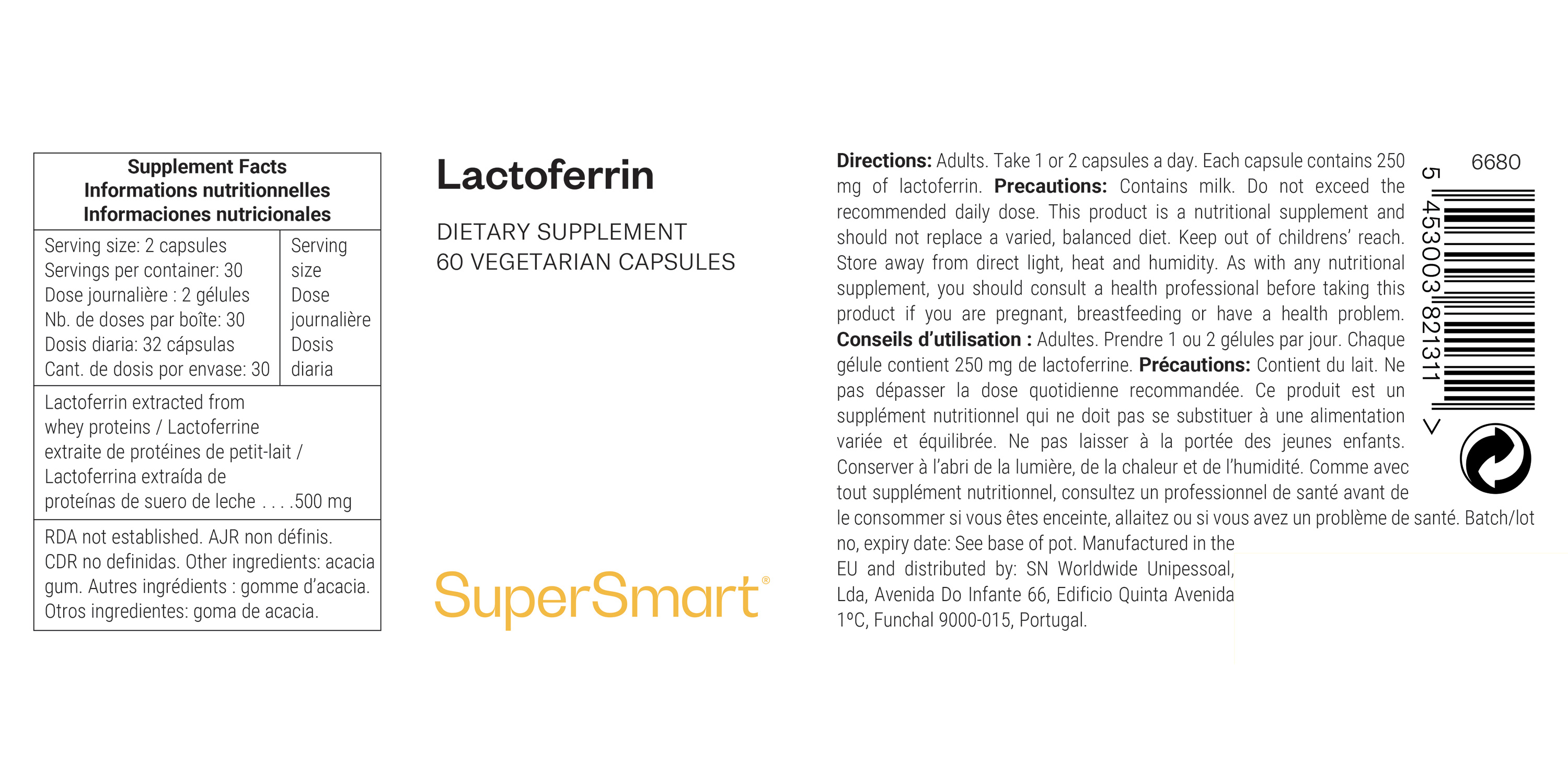 Lactoferrina suplemento alimentar, contribui para a saúde do sistema imunitário