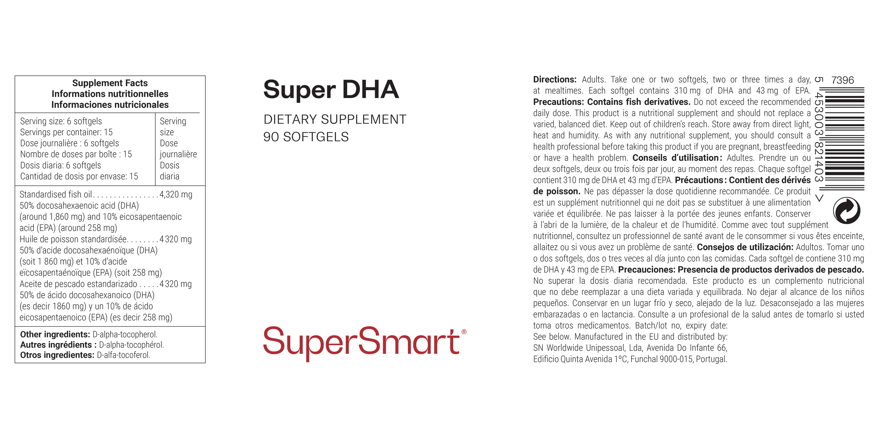 Super DHA dietary supplement, docosahexaenoic and eicosapentaenoic acids