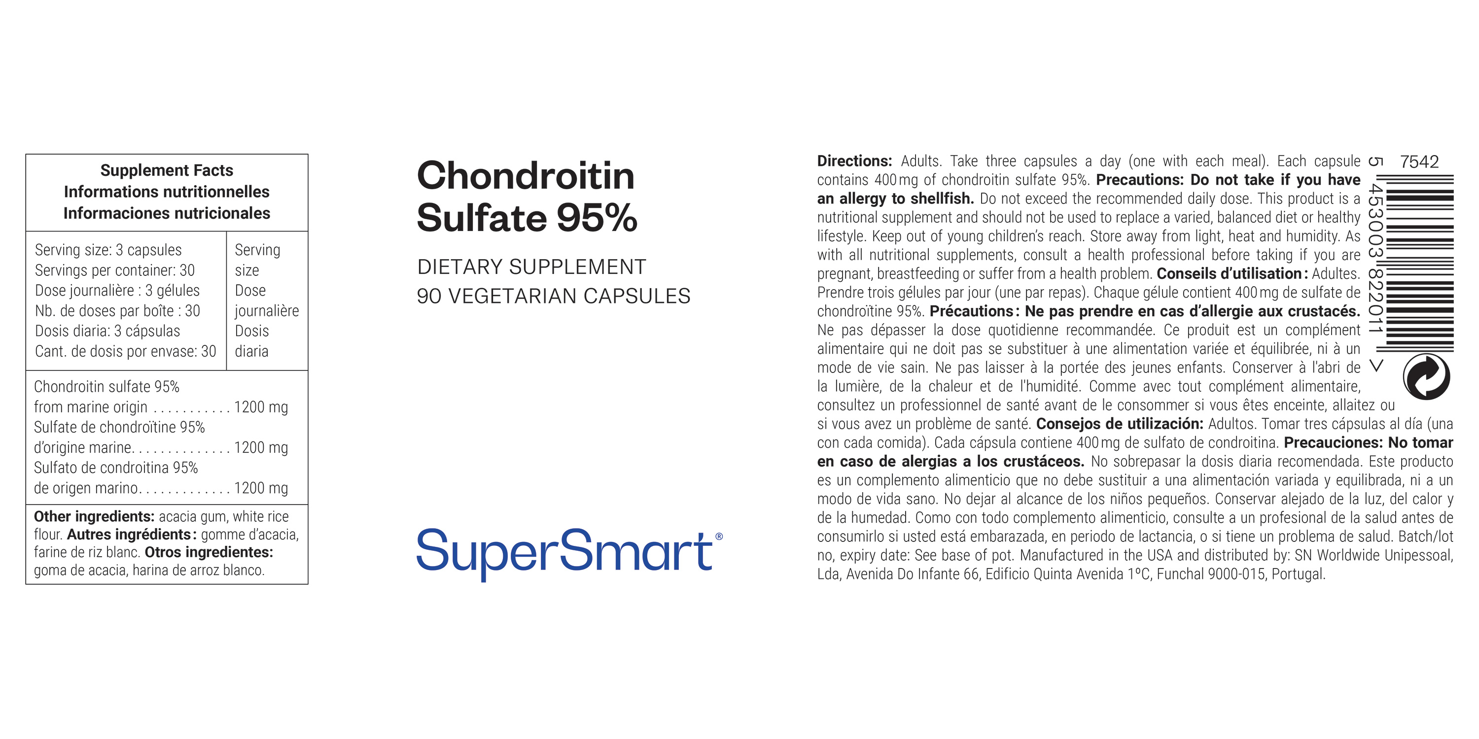 Sulfato de Condroitina 95%, suplemento alimentar de origem marinha