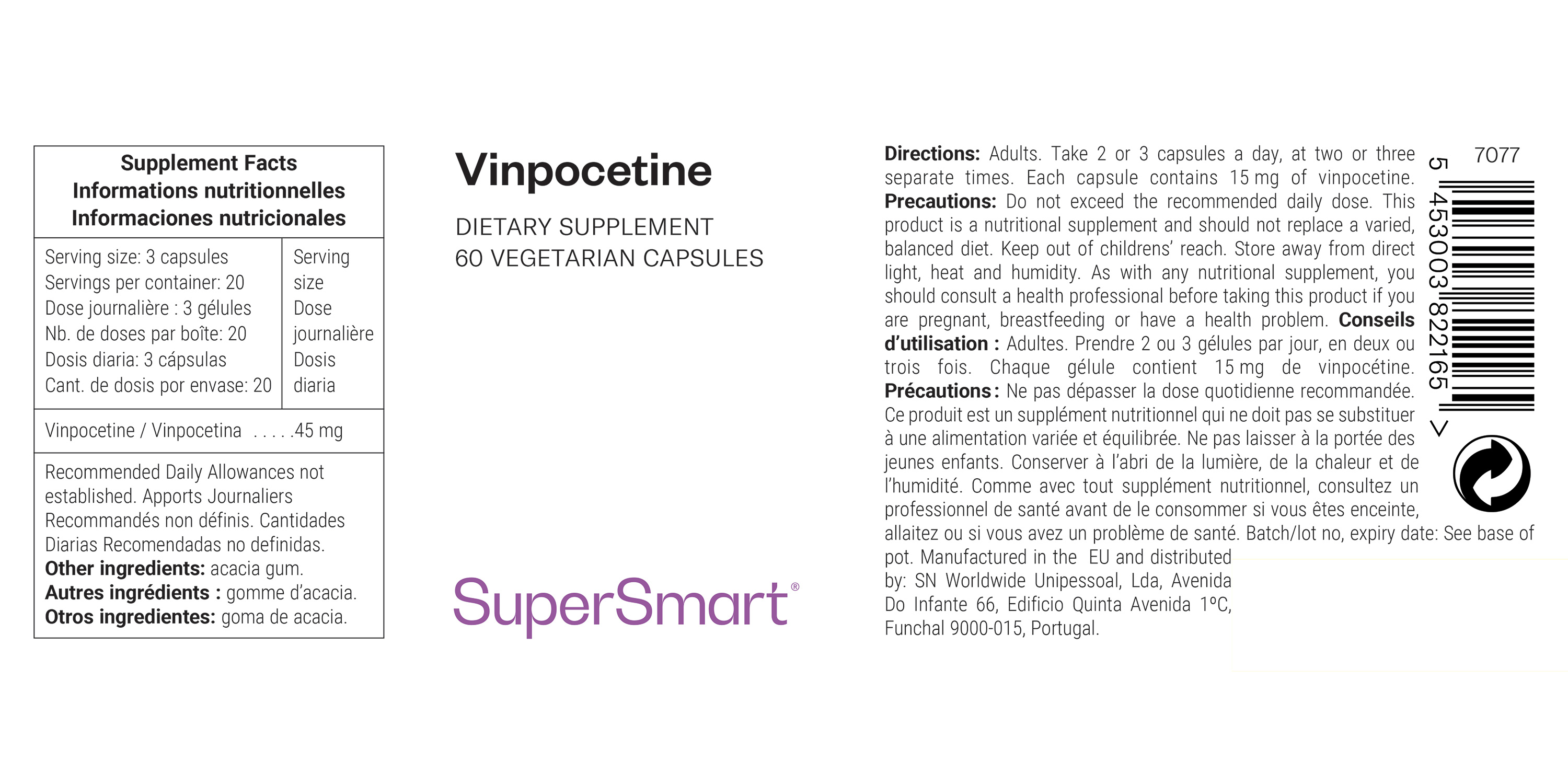 Vinpocetina suplemento alimentar, contribui para a saúde cerebral