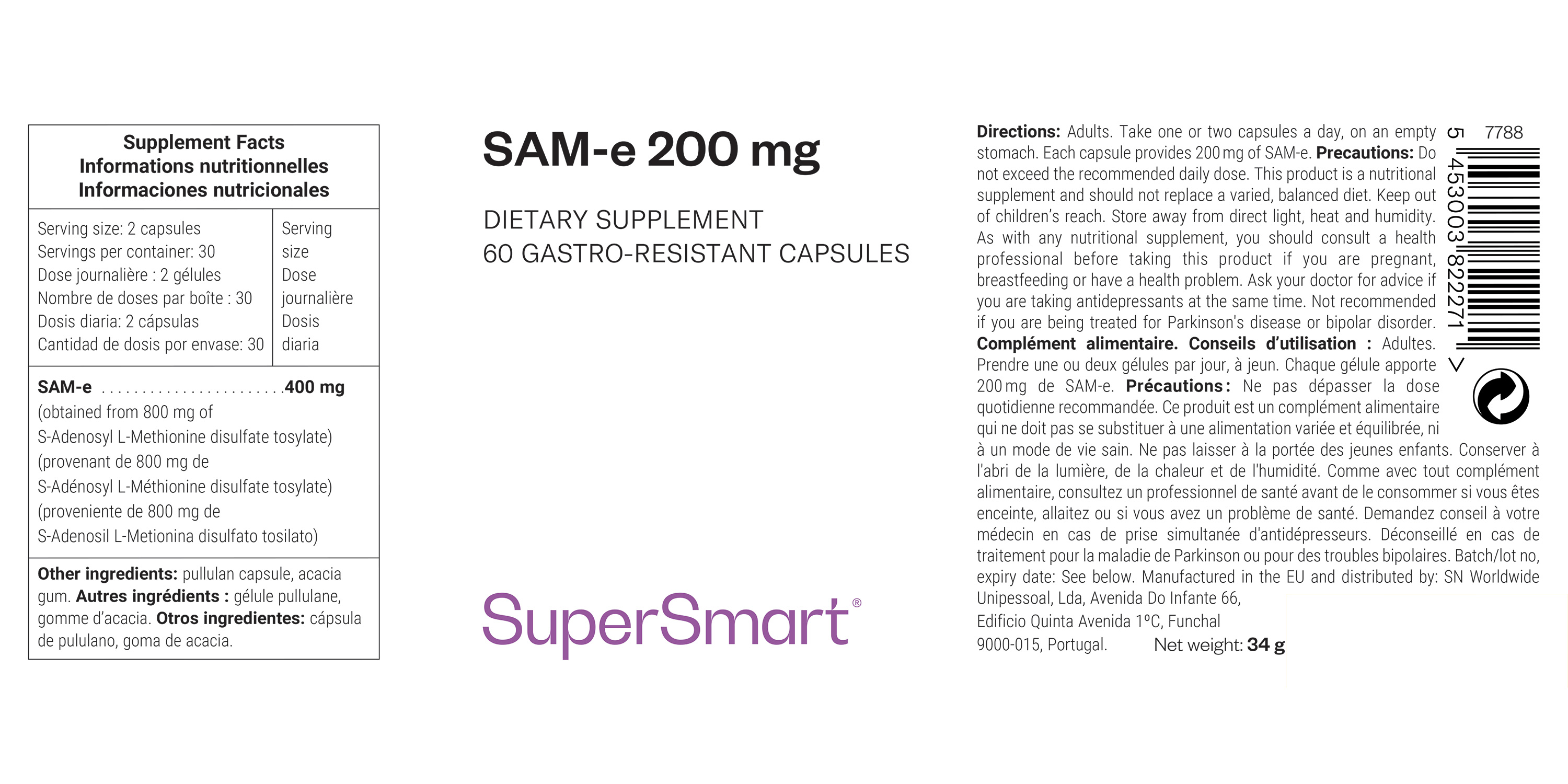 Complément Alimentaire de S-adénosyl-méthionine élémentaire