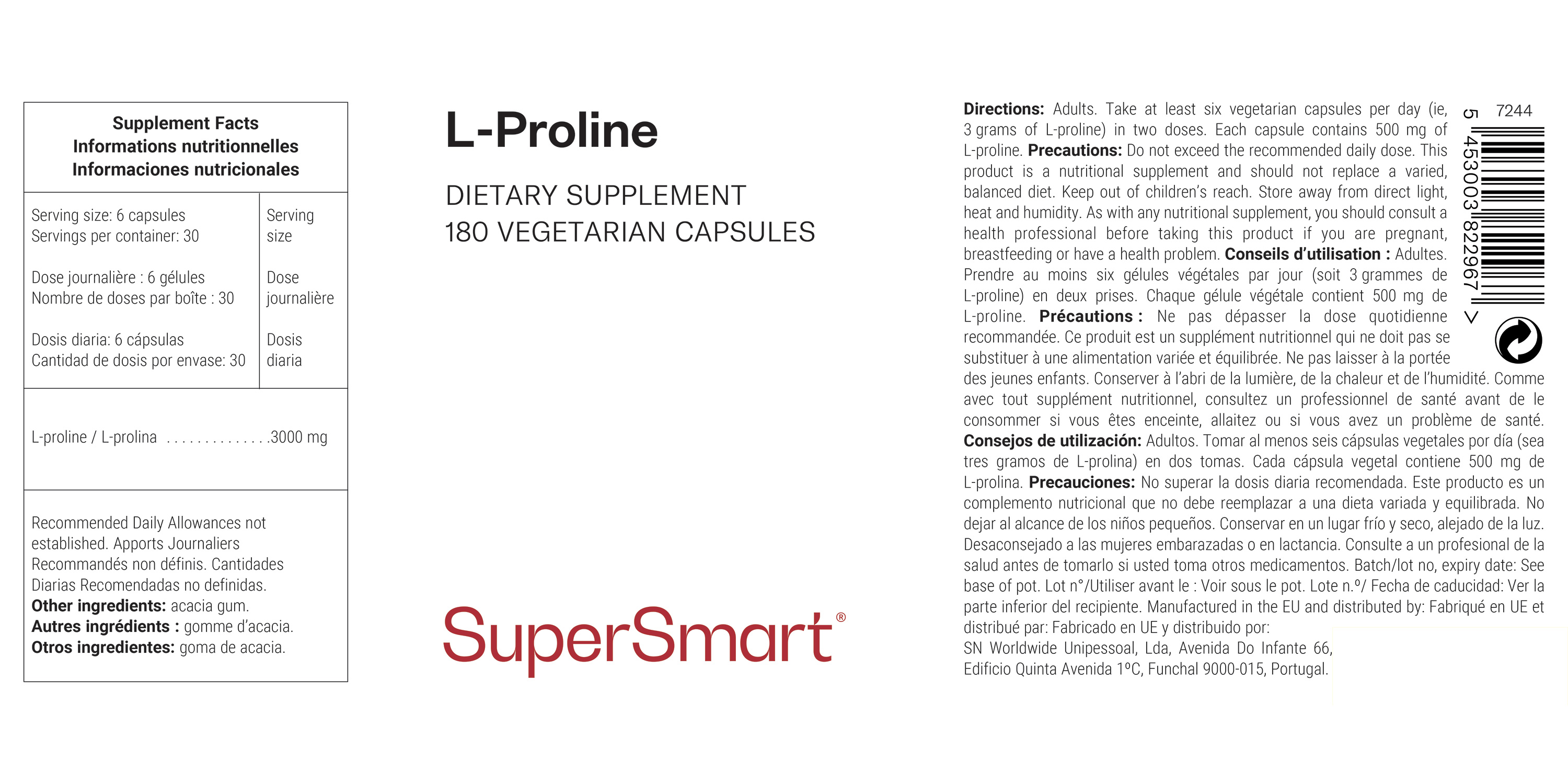 L-Proline dietary supplement, contributes to collagen production