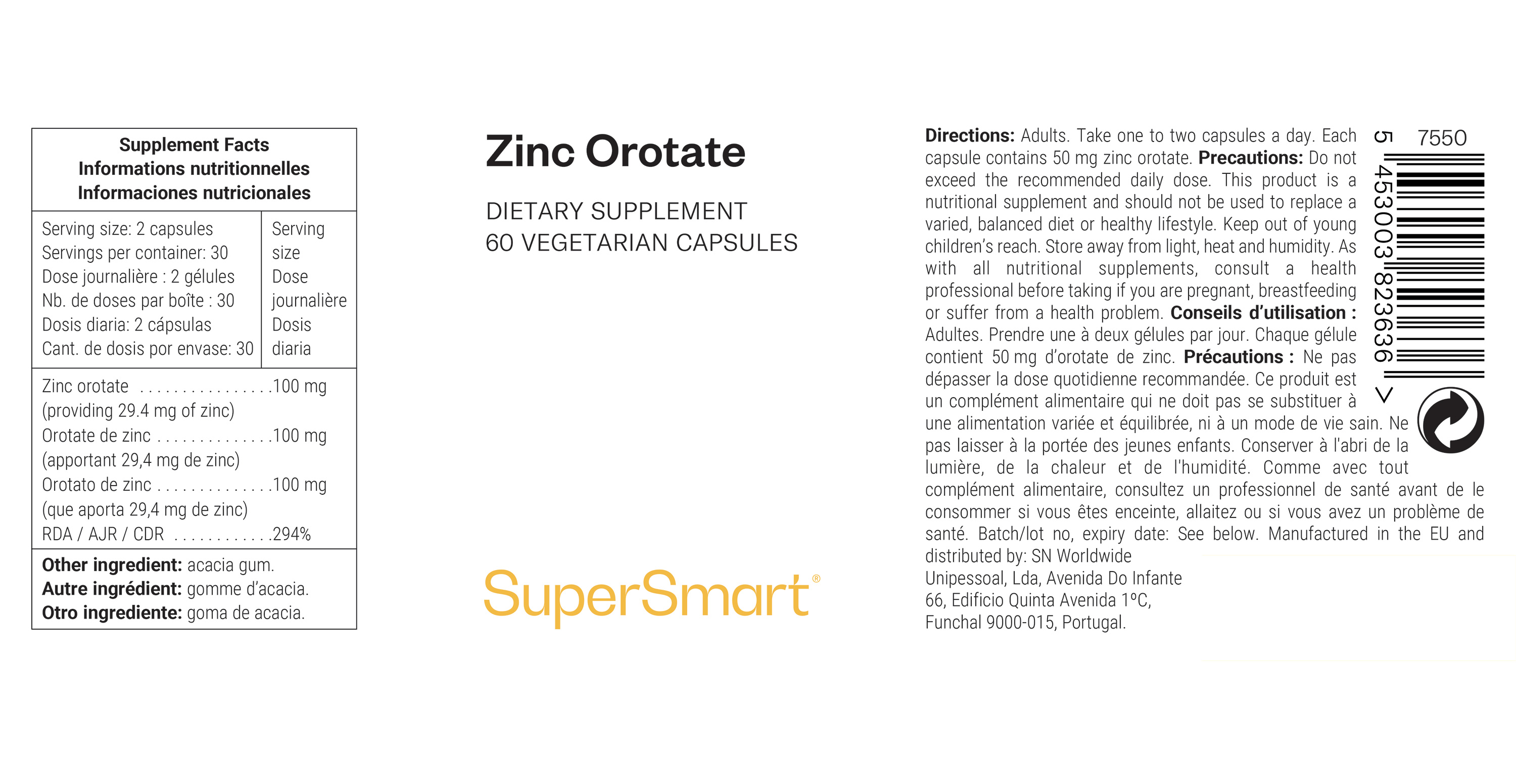 Complemento alimenticio de orotato de zinc contra las carencias 