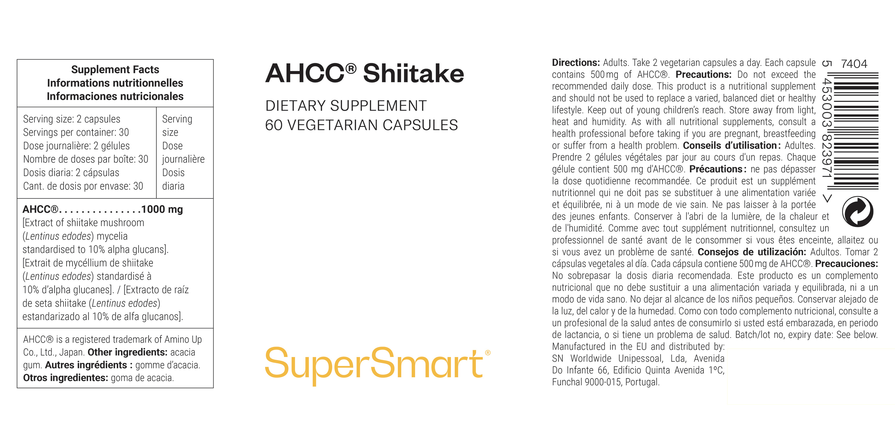 Complemento alimenticio de AHCC© compuesto por hongos shiitake