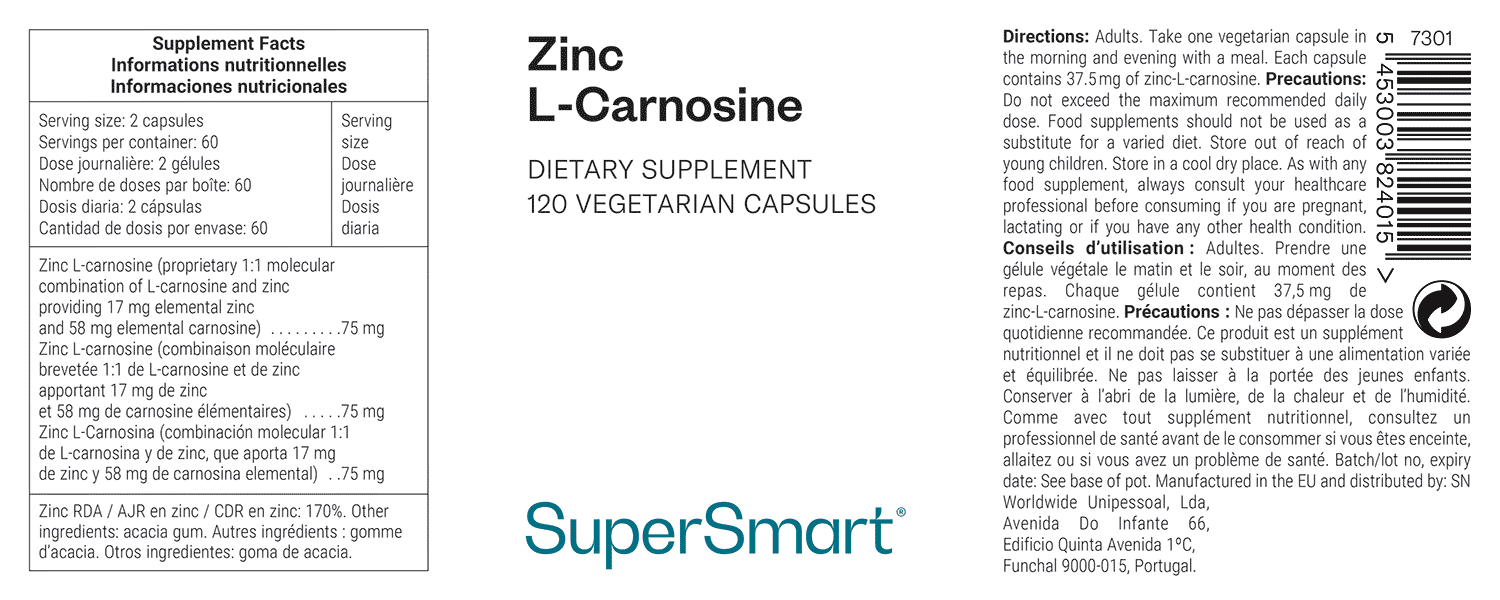 Zinc Lcarnosine 37,5 mg Maagdarmstelsel darmpassage Vertering