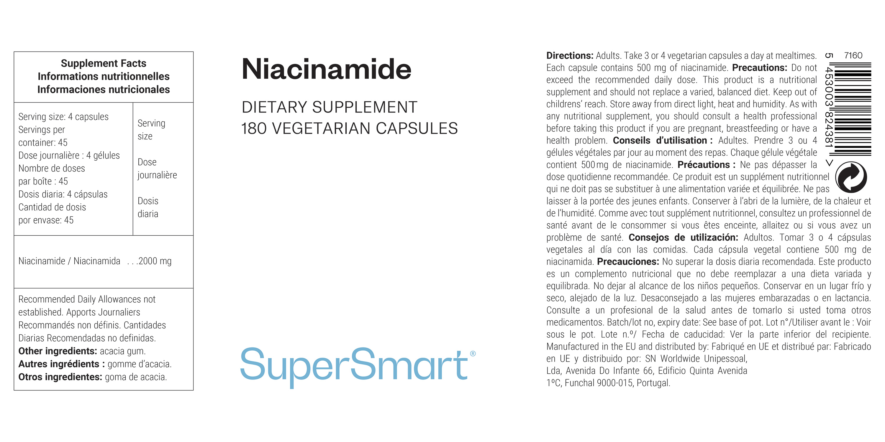 Niacinamide or vitamin B3 supplement