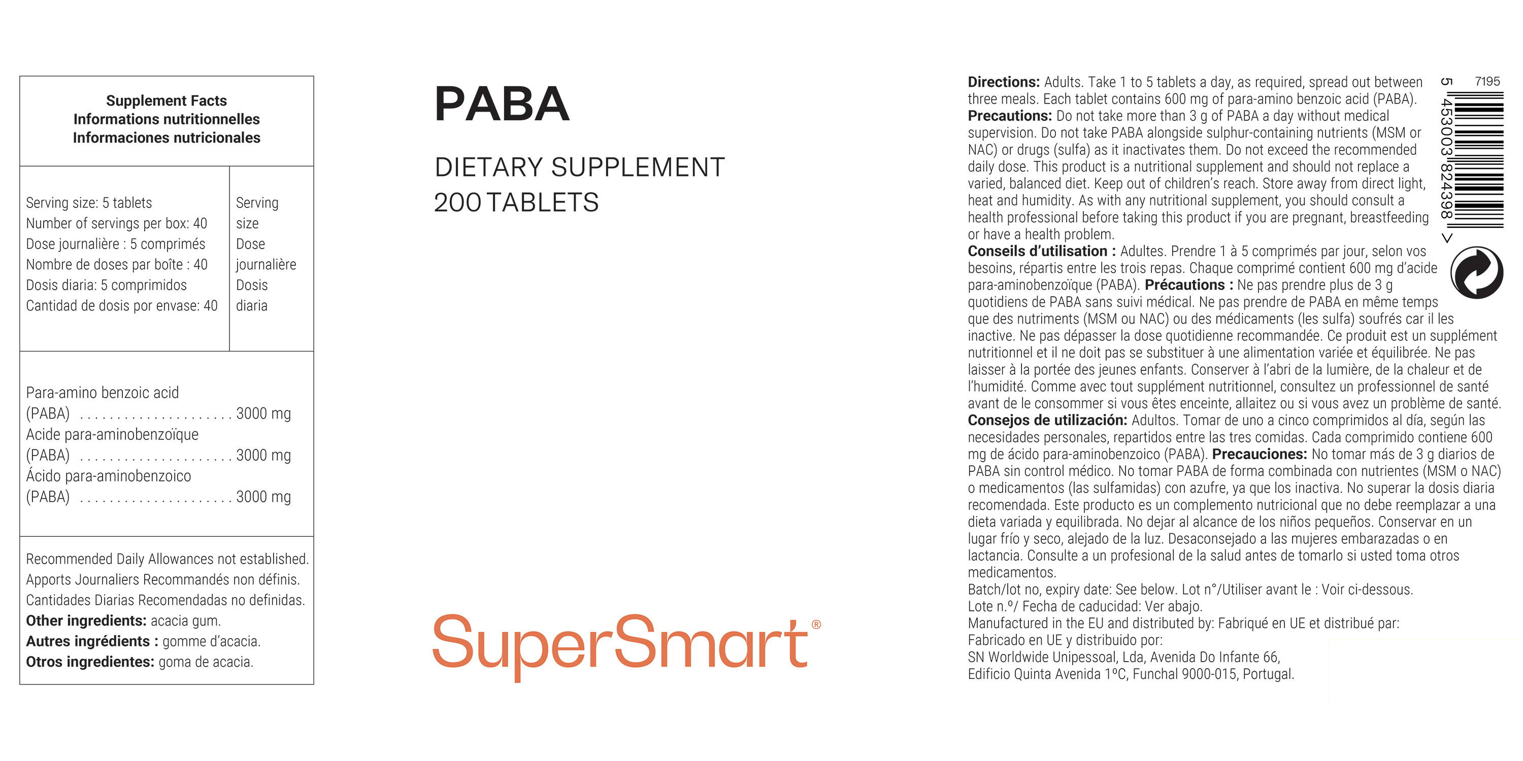 Complemento natural de vitaminas del grupo b PABA