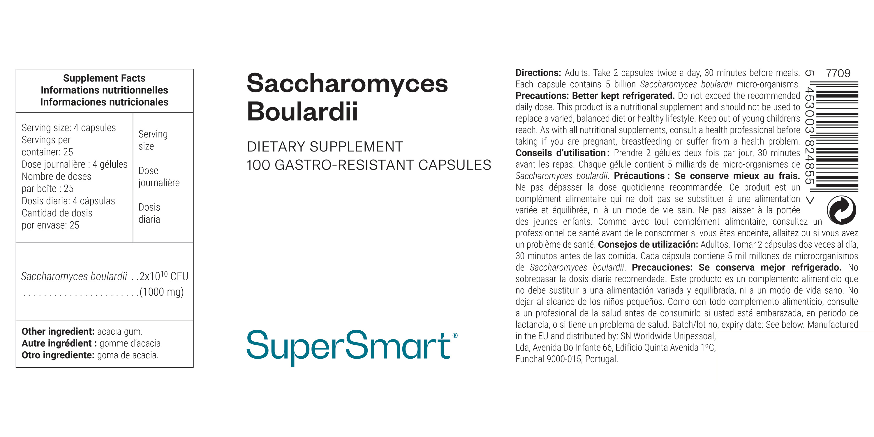 Complemento alimenticio de Saccharomyces boulardii