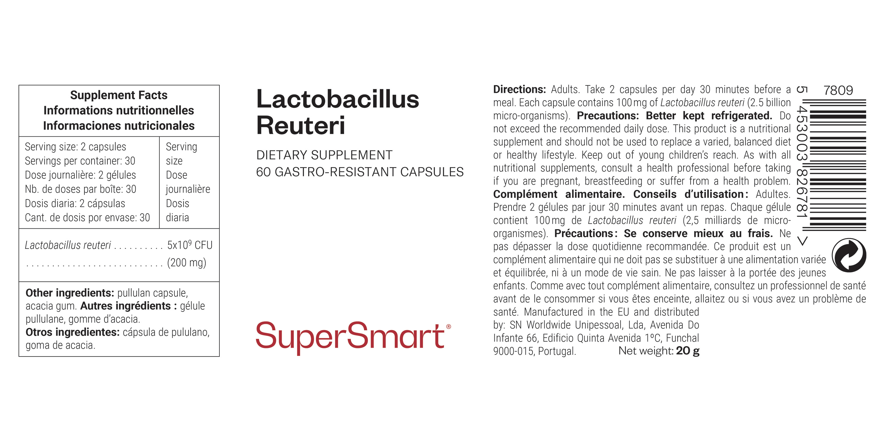 Complemento probiótico Lactobacillus reuteri para el corazón y la digestión 