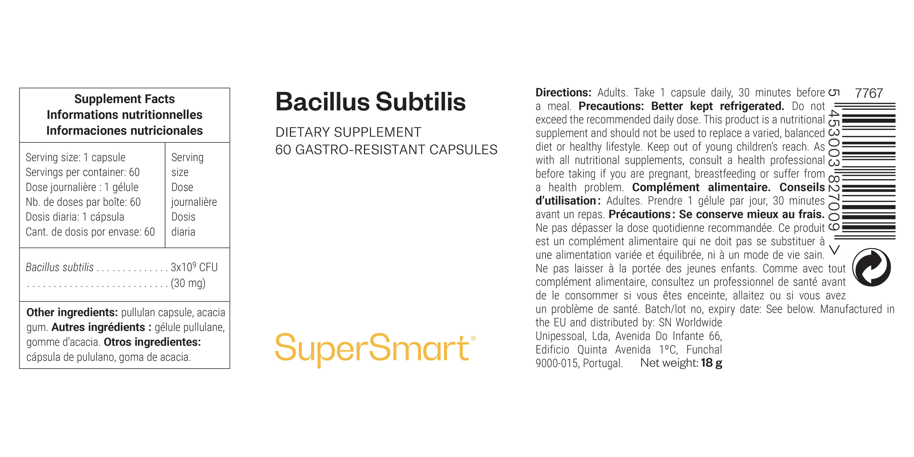 Probioticasupplement Bacillus subtilis