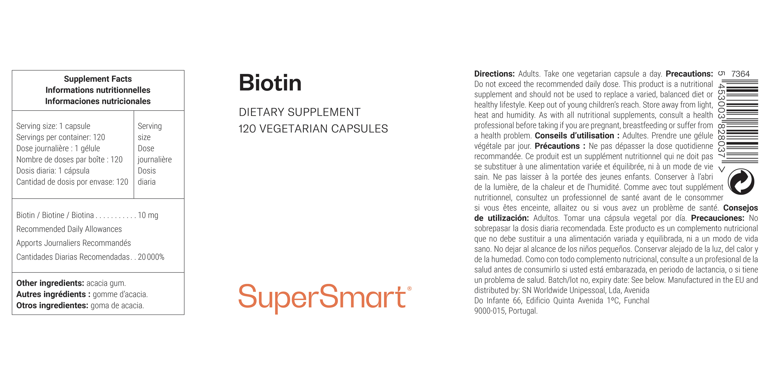 Frasco de suplemento alimentar de biotina ou vitamina B7