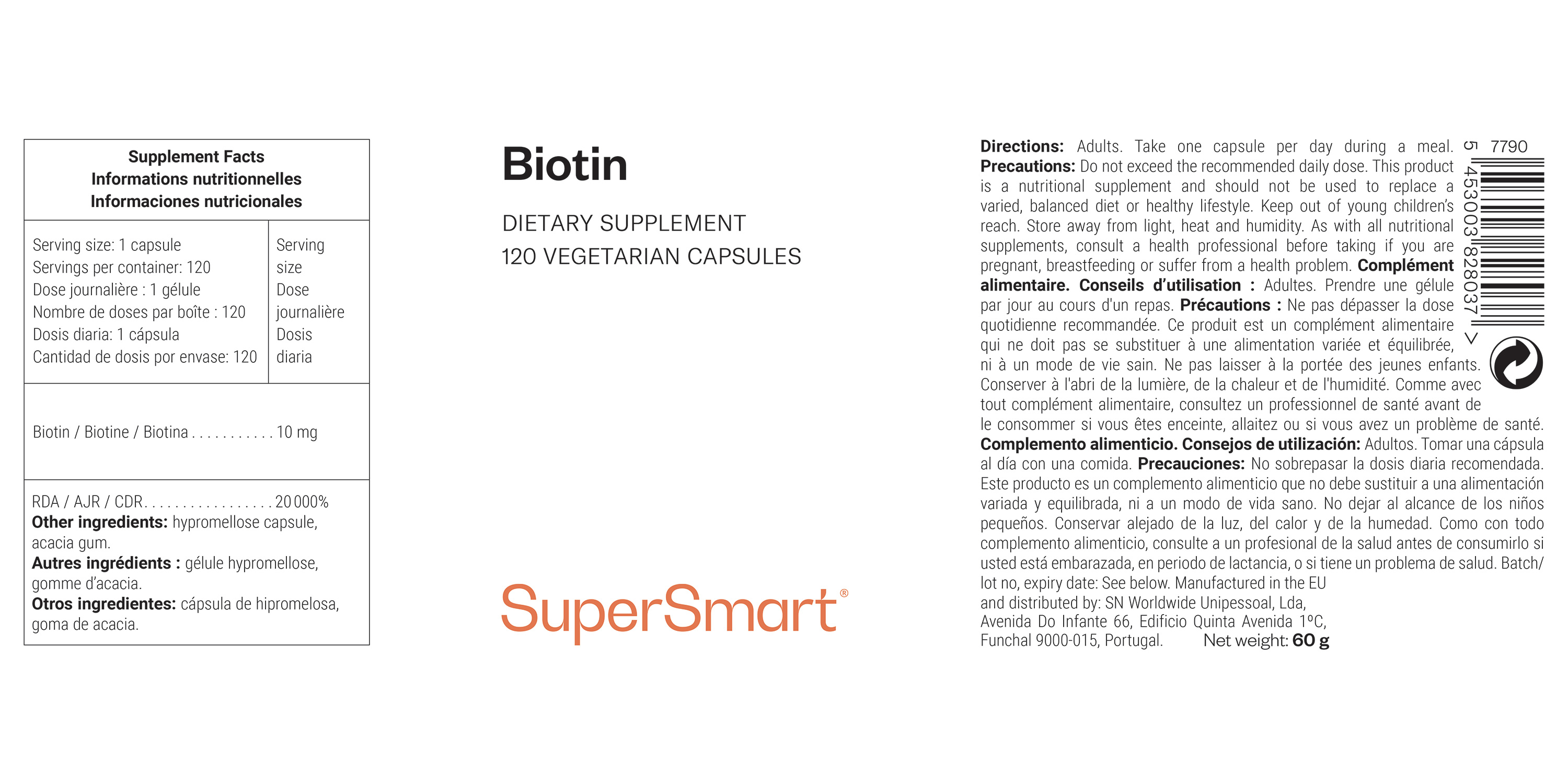 Pot de complément alimentaire de biotine ou vitamine B8