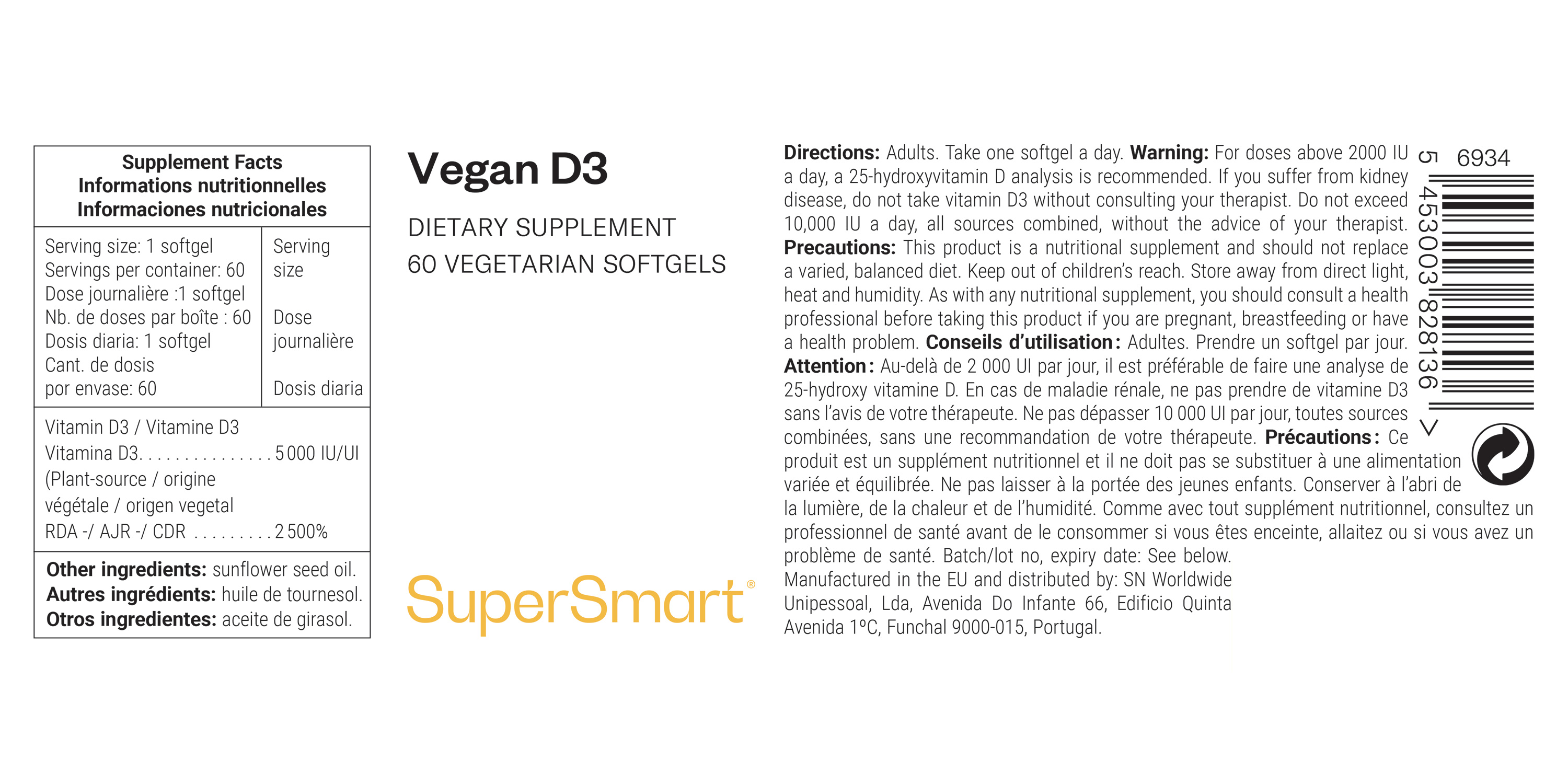 Complemento alimenticio de vitamina D vegana