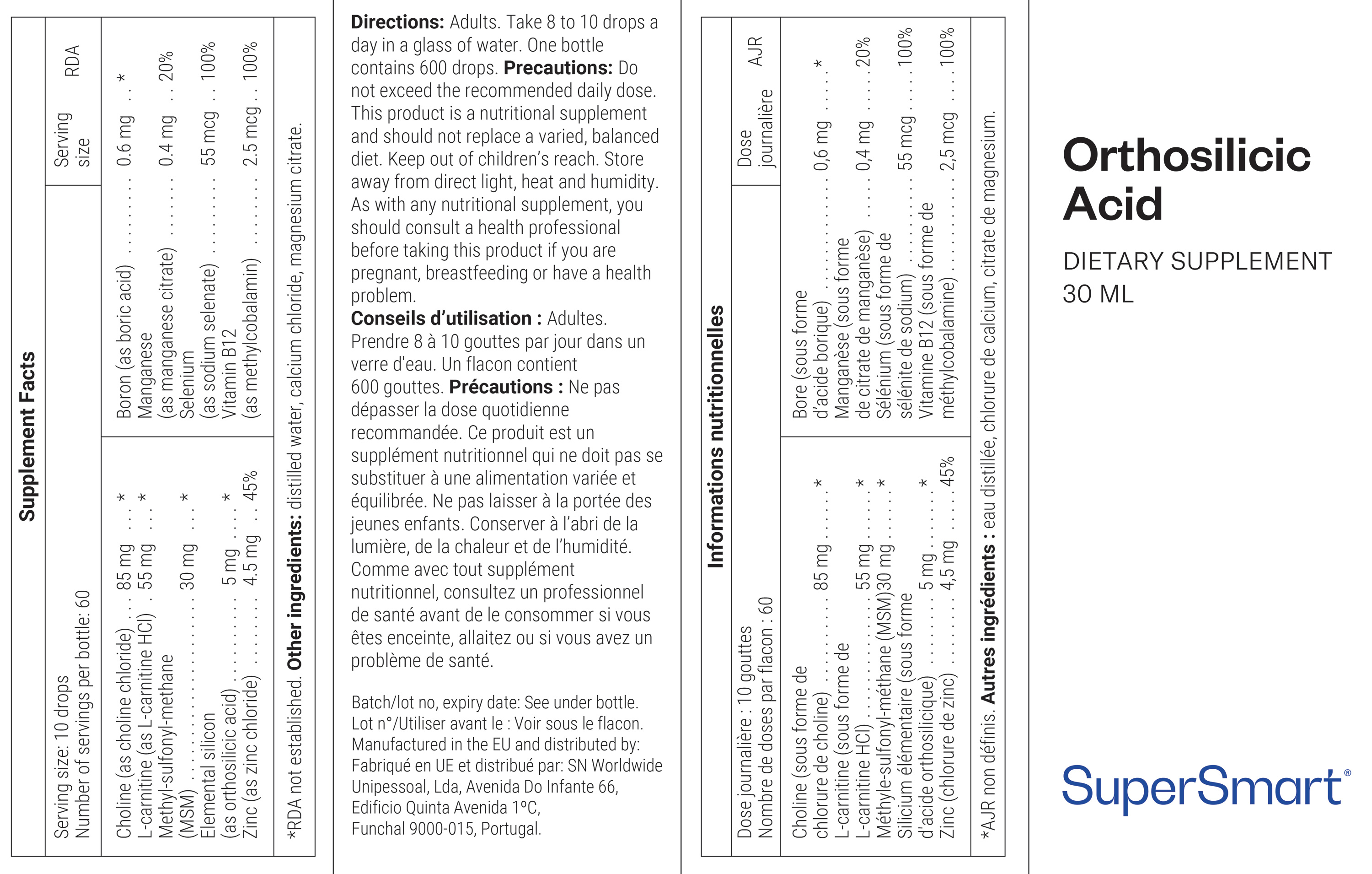 Orthosilicic acid supplement with choline