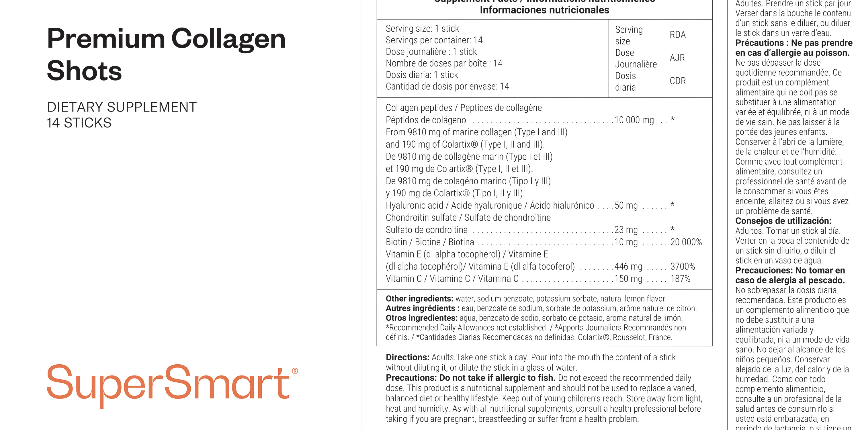 Voedingssupplement van marien collageen in de vorm van drinkbare sticks