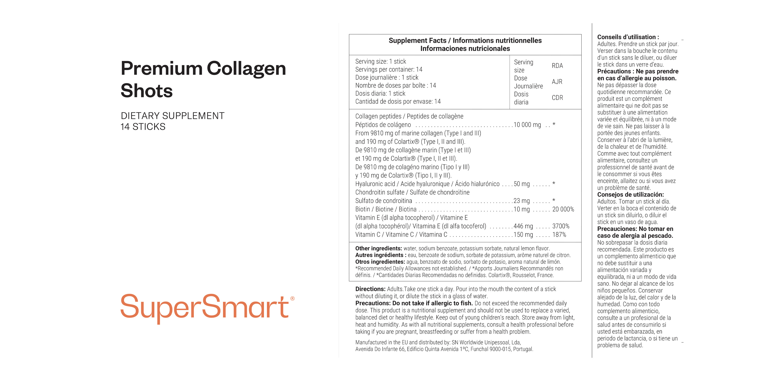 Voedingssupplement van marien collageen in de vorm van drinkbare sticks