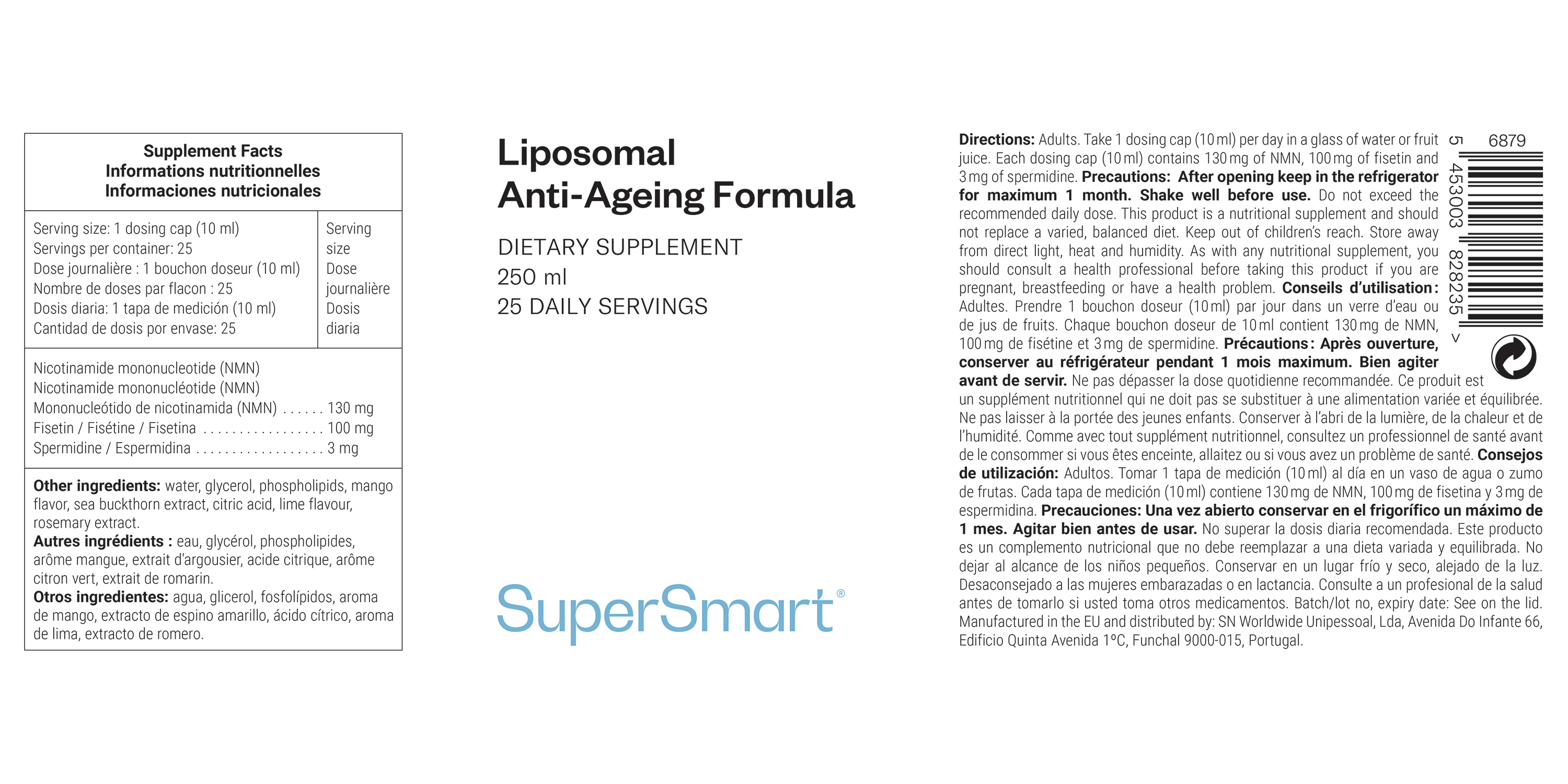 Suplemento alimentar anti-idade com NMN liposomal