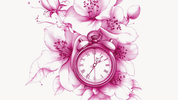 Alarm clock on flowers Menopause and diet