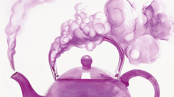 Teapot releasing aromatic herbal steam Natural solutions for stress